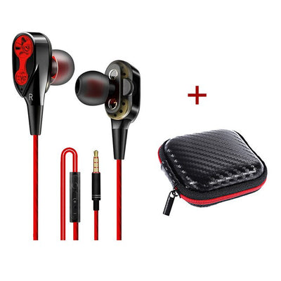 High Bass Headsets Sports Earphones Dual Drive Stereo In-Ear Wired Earphone With Microphone Computer Earbuds For Cell phone