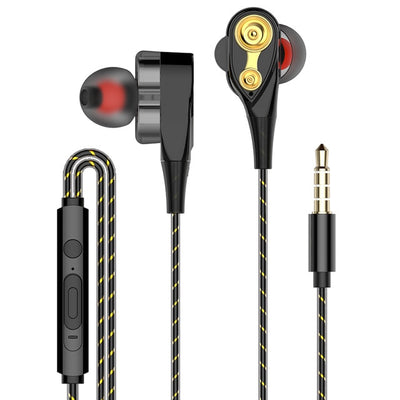 High Bass Headsets Sports Earphones Dual Drive Stereo In-Ear Wired Earphone With Microphone Computer Earbuds For Cell phone